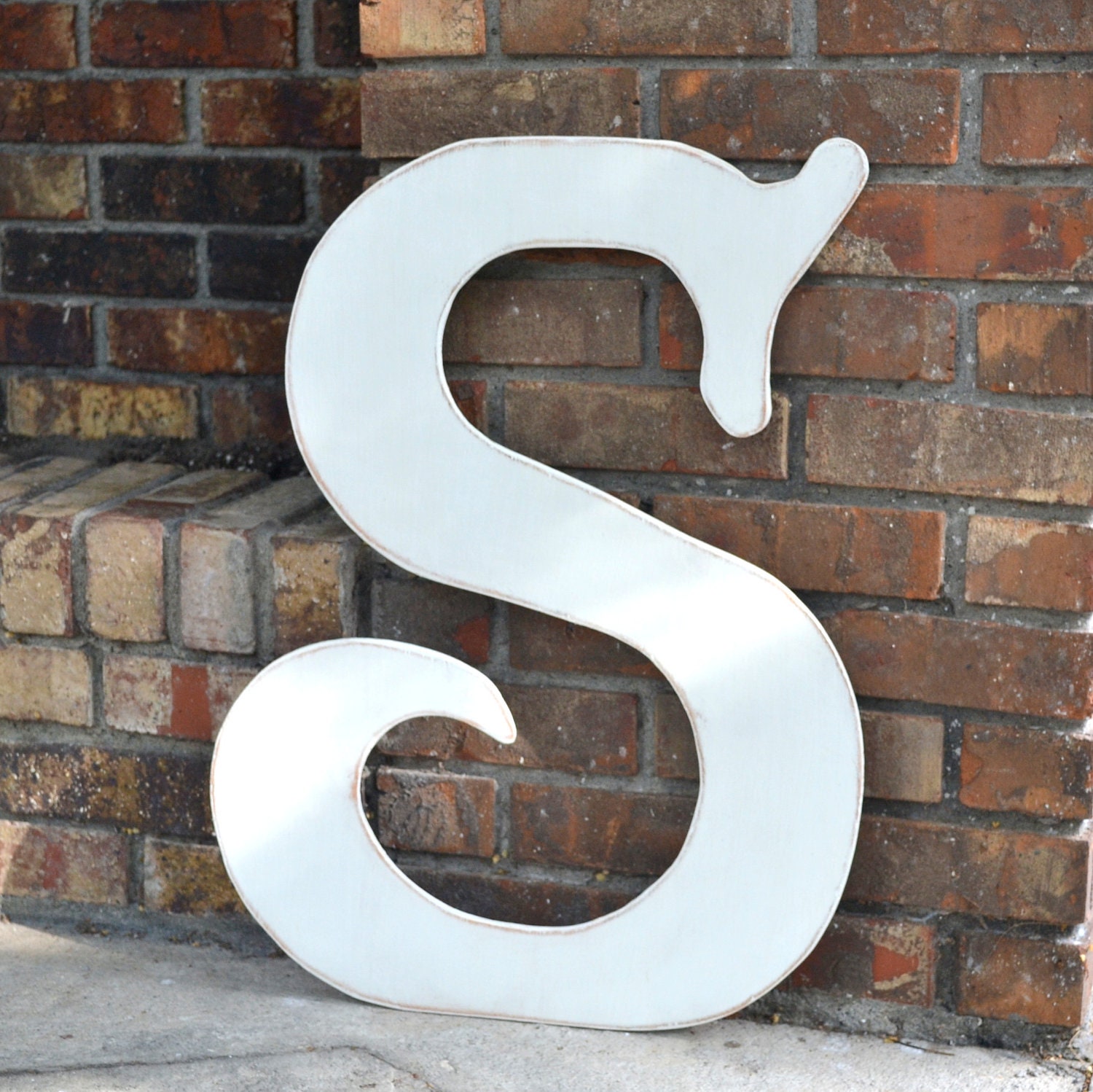 Wedding Guestbook Wooden Letter S 24" Elegant Font, Distressed White, all letters many colors available