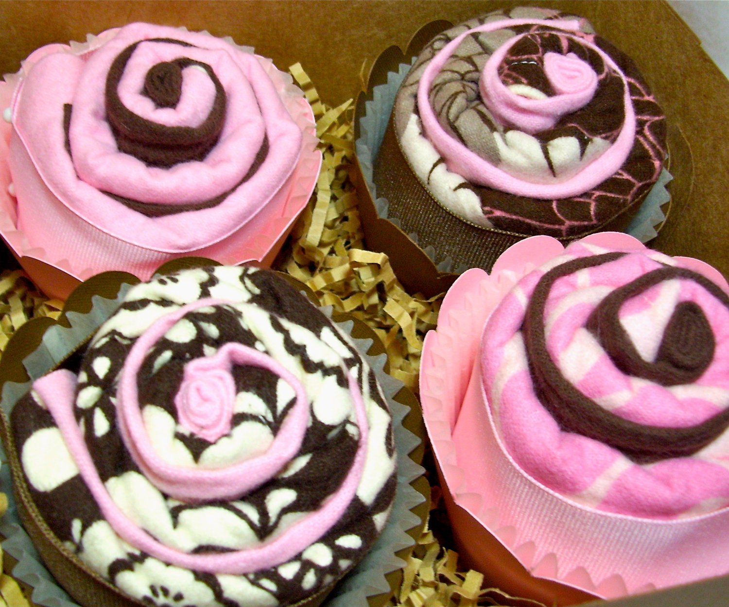 Baby Girl Gift Set Burp Cloth Cupcake Pink and Chocolate Truffle