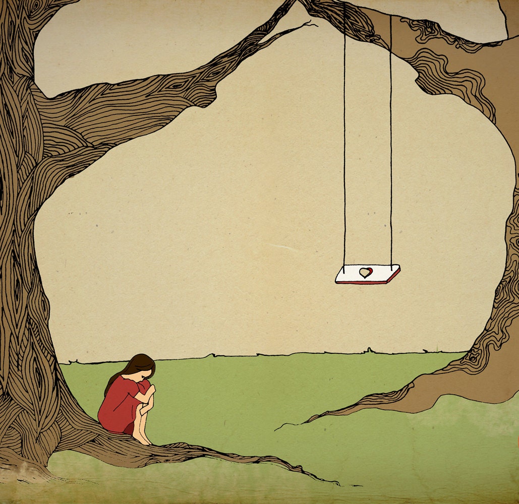 Girl Nursery art 12x16 illustration poster LOVE swing print