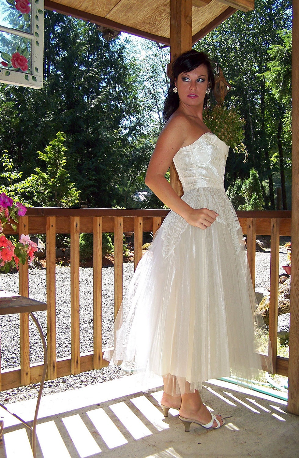 Dream Weaver-Vintage 1950s Emma Domb Wedding/Prom/Formal Dress-Shelf Bust/Tea Length/Ballerina  Strapless Couture Designer-Near Mint