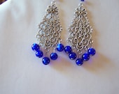 Cobalt blue, silver, handmade chandelier earrings, a Bali style, fun, funky, handcrafted just for you