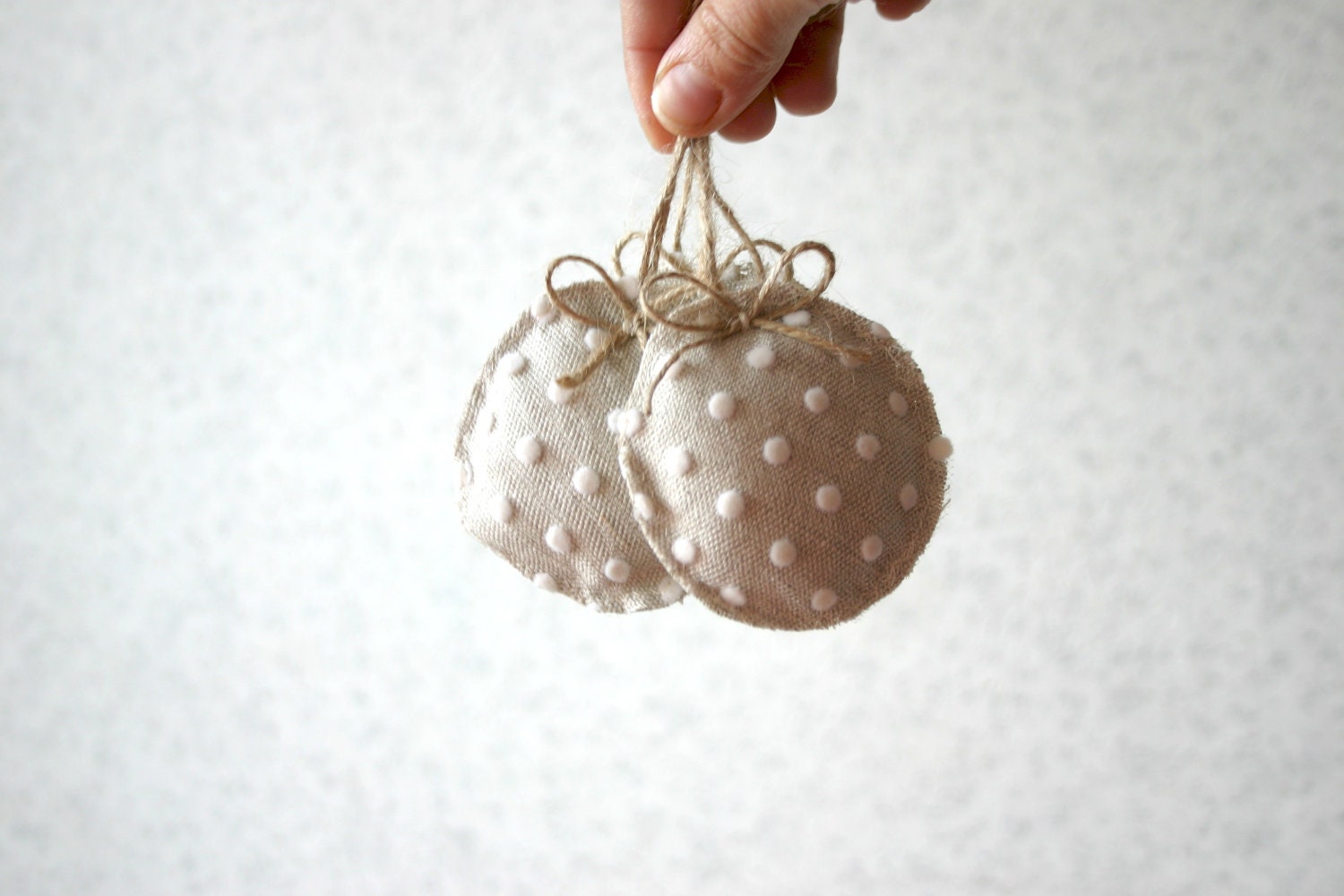 Linen Ornaments Holiday Wedding Polka dot Set of 3 - HelloVioleta