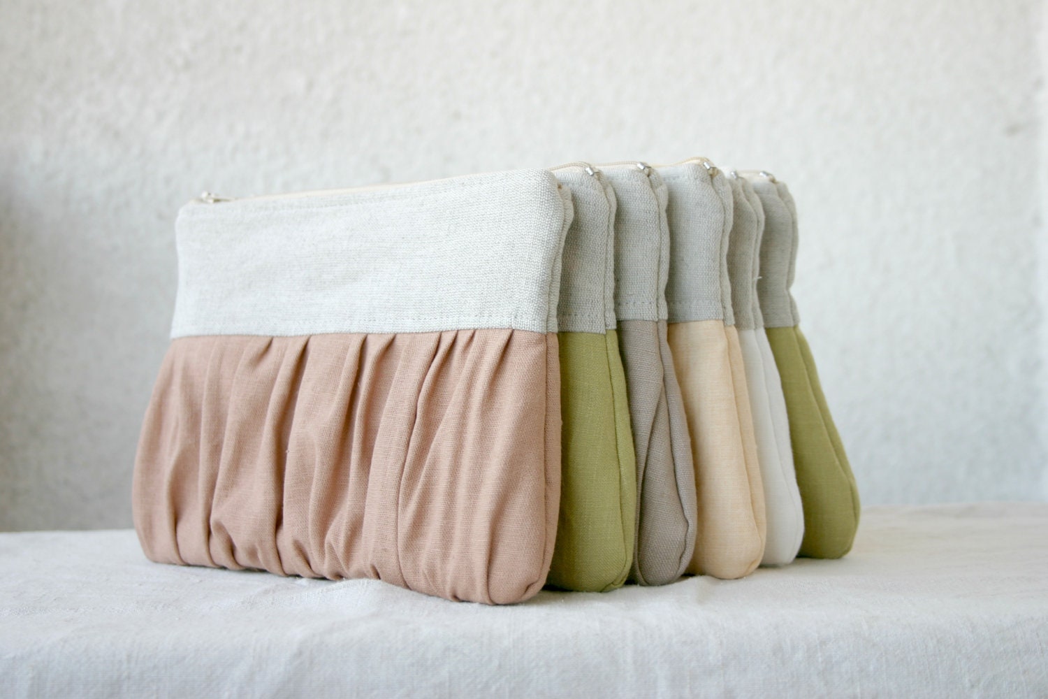 9 Bridal bridesmaids linen clutch pleated Ruched  linen choose your colour