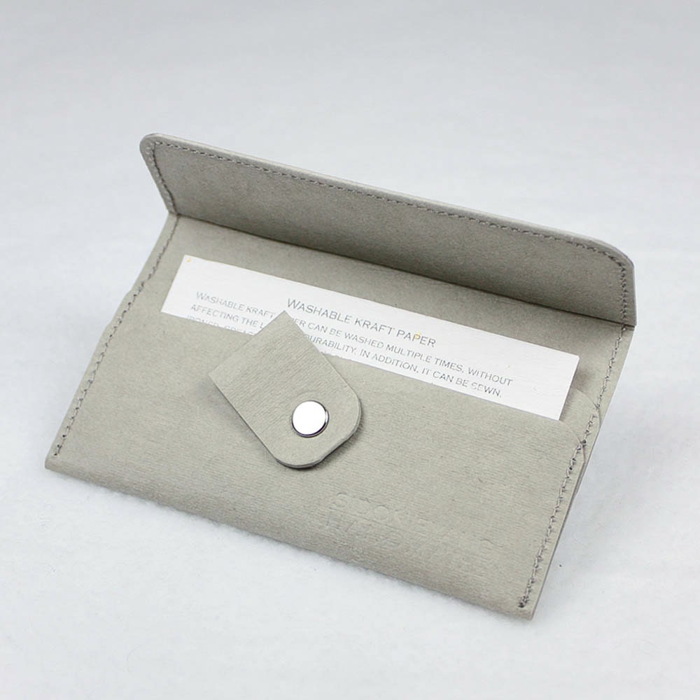 Tab Closure Business Card Case in Gray - Washable Kraft Paper