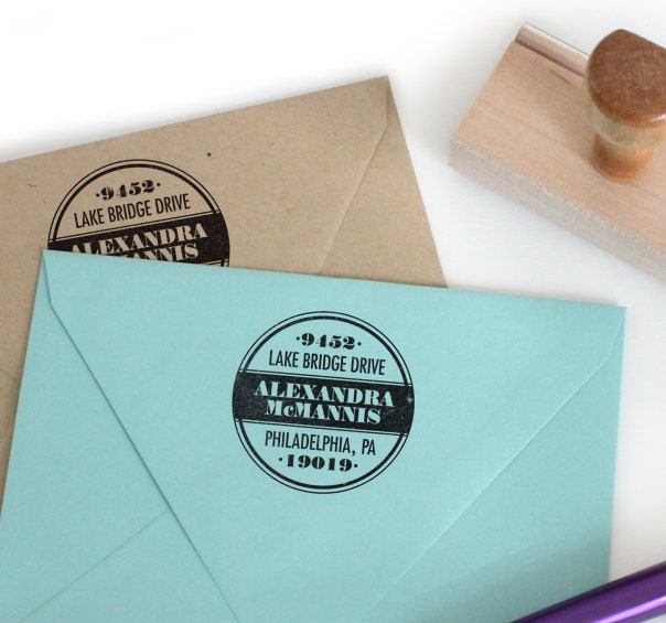 Custom return address stamp PAINT CAN DESIGN with wood handle