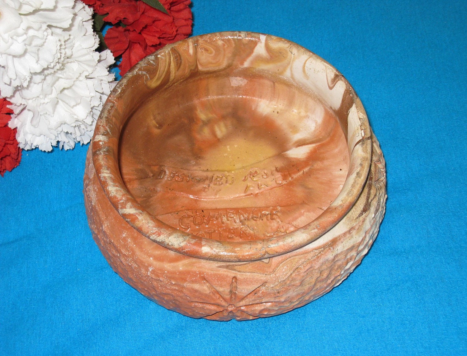 Vtg. COMANCHE Art Pottery Cactus Planter By Ron Allen / Signed / Swirl Design / Handmade