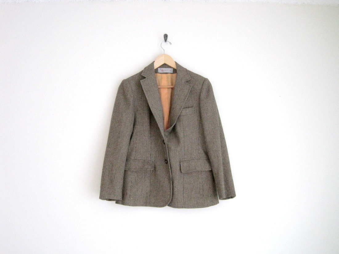 vintage 80s jacket / taupe plaid blazer / classic schoolboy blazer / fall jacket / button down / tomboy / wool coat