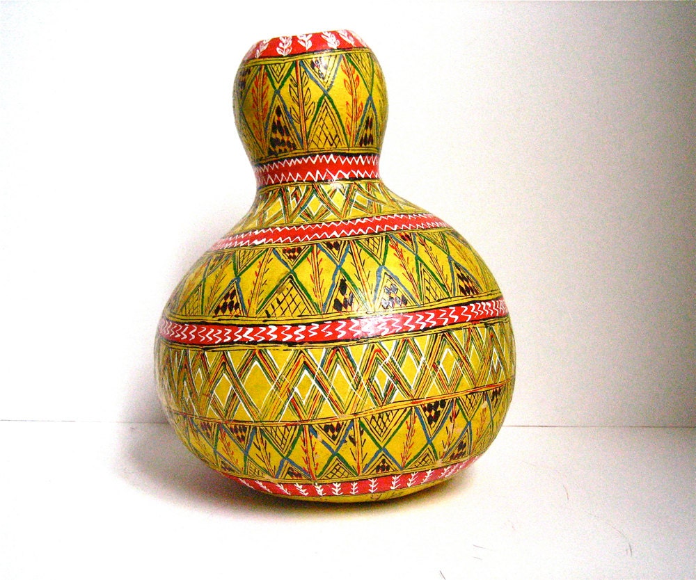 RESERVED for Ana  vintage hand painted gourd