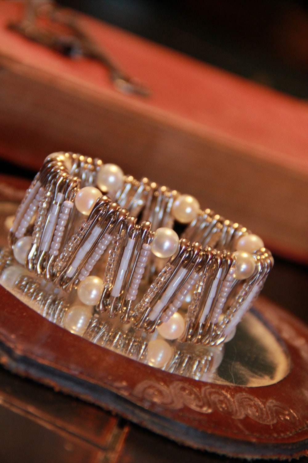 White Pearl Zig Zag Pinlet white & glass beads bridal