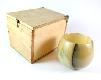 Vintage ORIGINAL Rare Carl Aubock Big Modernist Natural Stone Carved Cup and Original Wooden Box