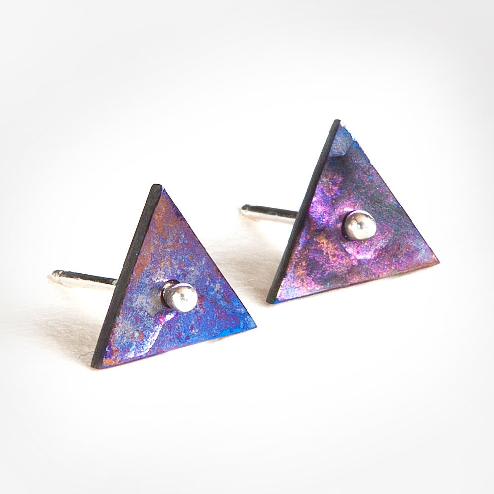 Triangle stud earrings, tiny sterling silver post earrings.