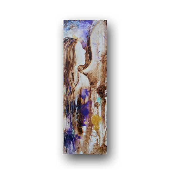Abstract Angel Painting Original Spiritual Modern Art Painting Brown and Purple Painting on Canvas Metallic Painting 12x36 by Heather Day