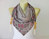 Scarf,square made to triangel scarf with beads and tassels, Viscose