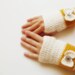 ready to ship Hand Crochet Fingerless Gloves mittens mustard cream ivory with bow