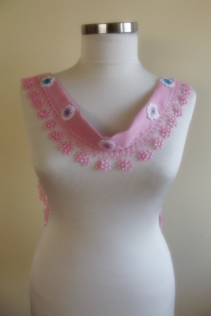 New Design Pashmina scarf with lace hand crochetflowers christmas gift pink