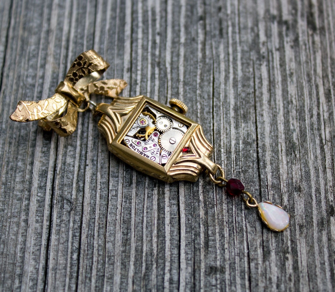 Fire - Upcycled Vintage Watch Brooch
