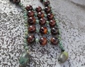 Turquoise Ladder with Tigers Eye Statement Necklace Earthy Sexy Tribal 69