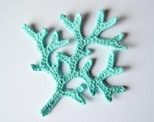 Crochet Coral Branch Applique Aqua Blue, Teal Blue