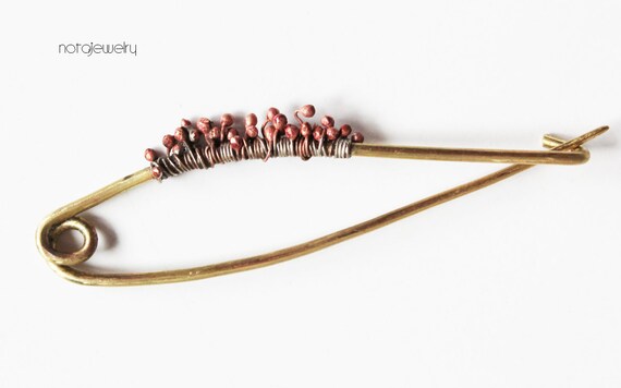 Modern handmade jewelry - sweater pin - unique jewelry - unique brass and copper pin. Known as "77 dwarfs".