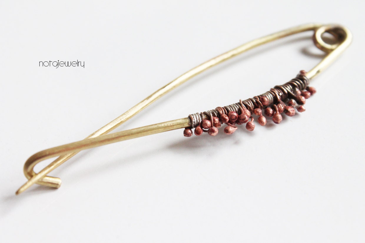 Modern handmade jewelry - sweater pin - unique jewelry - unique brass and copper pin. Known as "77 dwarfs".