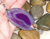 NECKLACE - Purple Agate Slice Amber Silver Wire Wrap Pendant Jewelry Necklace - Free Shipping