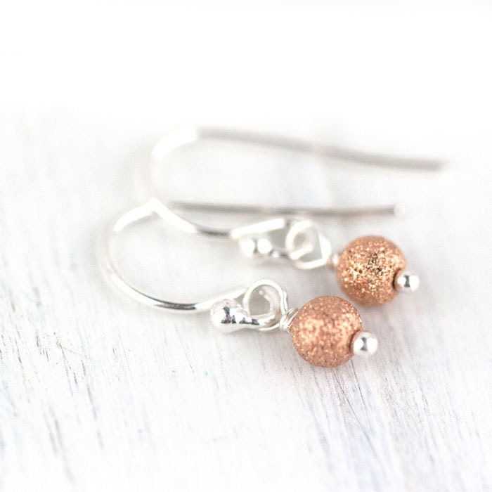 Tiny Rose Gold Stardust Earrings / Pretty Little Pink Rose Gold Earrings on Sterling Silver Earwires