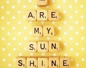 You Are My Sunshine. Fine Art Photography. Scrabble Blocks. Home Décor. Yellow. Polka Dots. Size 5x7"
