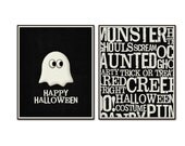 Happy Halloween Ghost Typography Cute Modern Home Decor Prints Duo Black and White - 8x10 Art