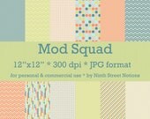 Blue, Green, & Orange Patterned Digital Scrapbook Papers 12x12 - for invitations, blog design, photographers