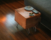 koan mini coffee table with hairpin legs - reclaimed old growth, modern industrial - deep forest raw beauty
