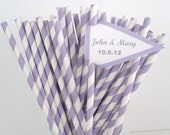 25 Lavender & White Stripe Paper Straws....With DIY Blank Pennants....Paper Drinking Straws....Cake Pop Sticks