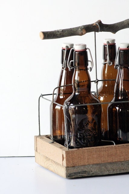 Handmade Twig Four Pack - Rustic Beer Tote, Gifts for Craft Brewers, Beer Drinkers and Cool Etsy Dudes
