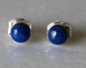 4mm Natural Blue lapis lazuli earring studs, Sterling Silver ear posts & nuts, Cabochon Lapis Gemstone