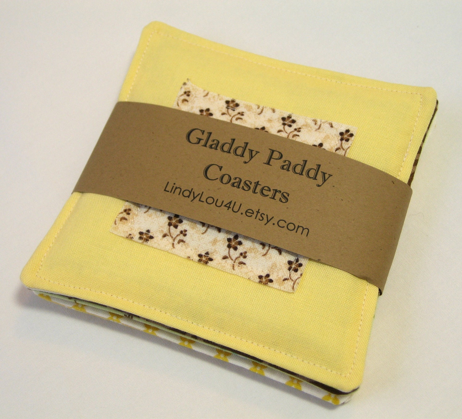 Drink Coasters Reversable Gladdy Paddy Modern Handmade Pastel Yellow Green Brown