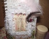 Shabby  Chic  Journal   Ruffle Lace  Feather  Pink Rose