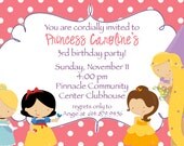 Custom birthday invitation- disney princess inspired, Snow White, Cinderella, Belle, Tiana, Rapunzel (Tangled)