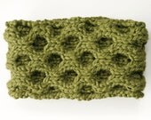 Green Convertible Knit Headband and Cowl Scarf in Easy-Care Wool, Chunky Cowl Scarf, Textured Knits, Crochet Ear Warmer, Winter Fashion