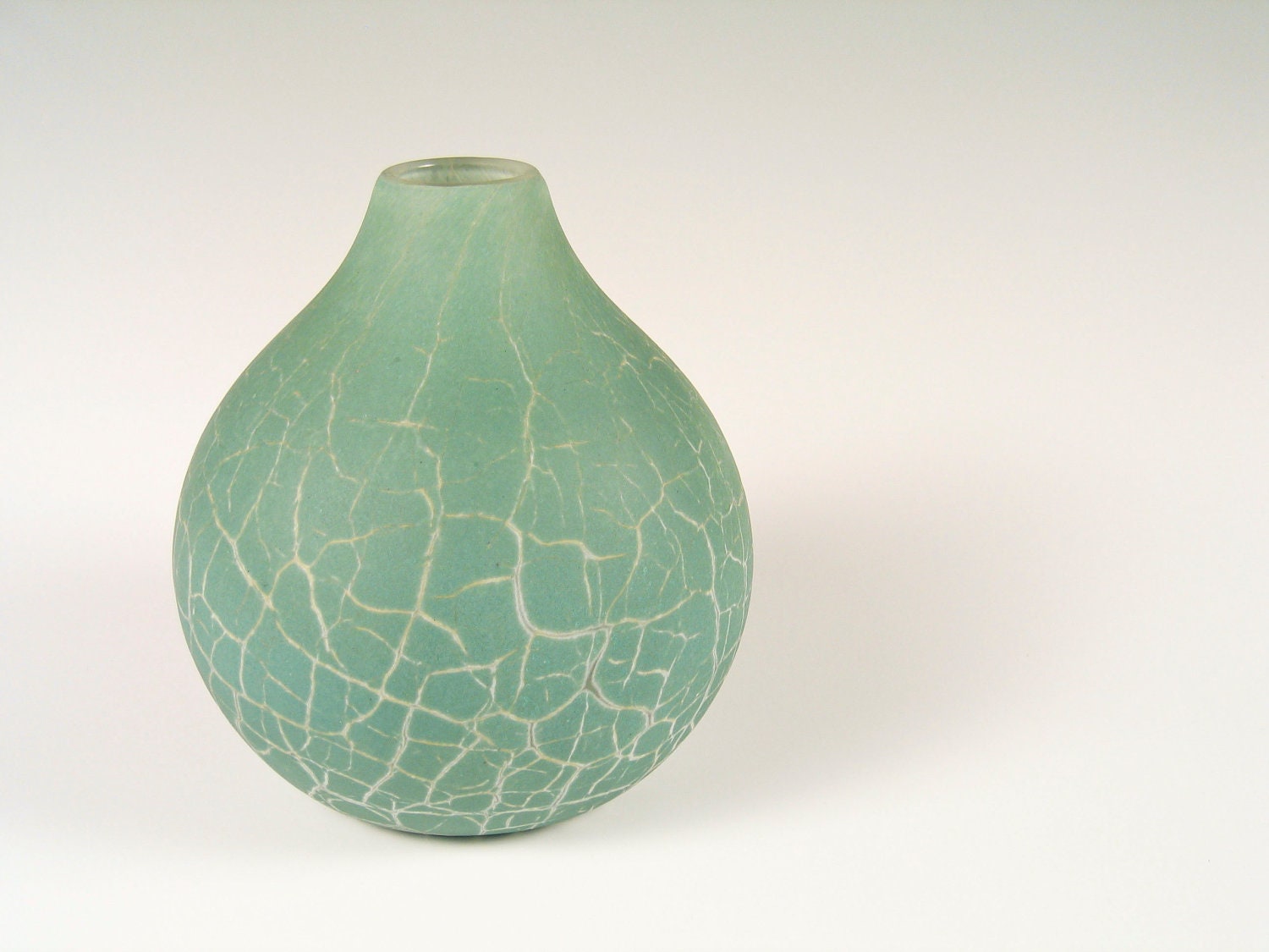 Hand Blown Art Glass Vase - Crackle Glass - Home Decor Stone Southwest Tribal Minimal Minimalist Ocean Blue Green