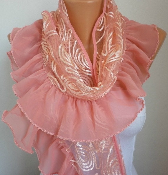 Salmon  Scarf  - Lace  Scarf - Cowl Scarf  fatwoman bridesmaid gifts