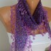 Multicolor  Scarf -  Cotton Scarf  Cowl with  Lace Edge
