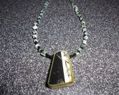 Recycled Upcycled skateboard deck necklace one of a kind tree agate black green  gifts under 20