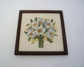 Vintage Framed Embroidered Bouquet of Lilies