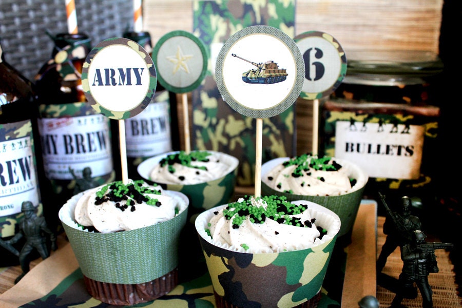 Army Men Party Circles/Cupcake Toppers - DIY PRINTABLE FILES - Boys Birthday Il_170x135