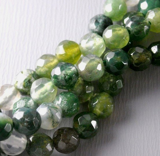 BEAD-MOSSAGATE-4MM - 4mm Genuine Faceted Moss Agate, 15.5 strand, approx. 90 pcs