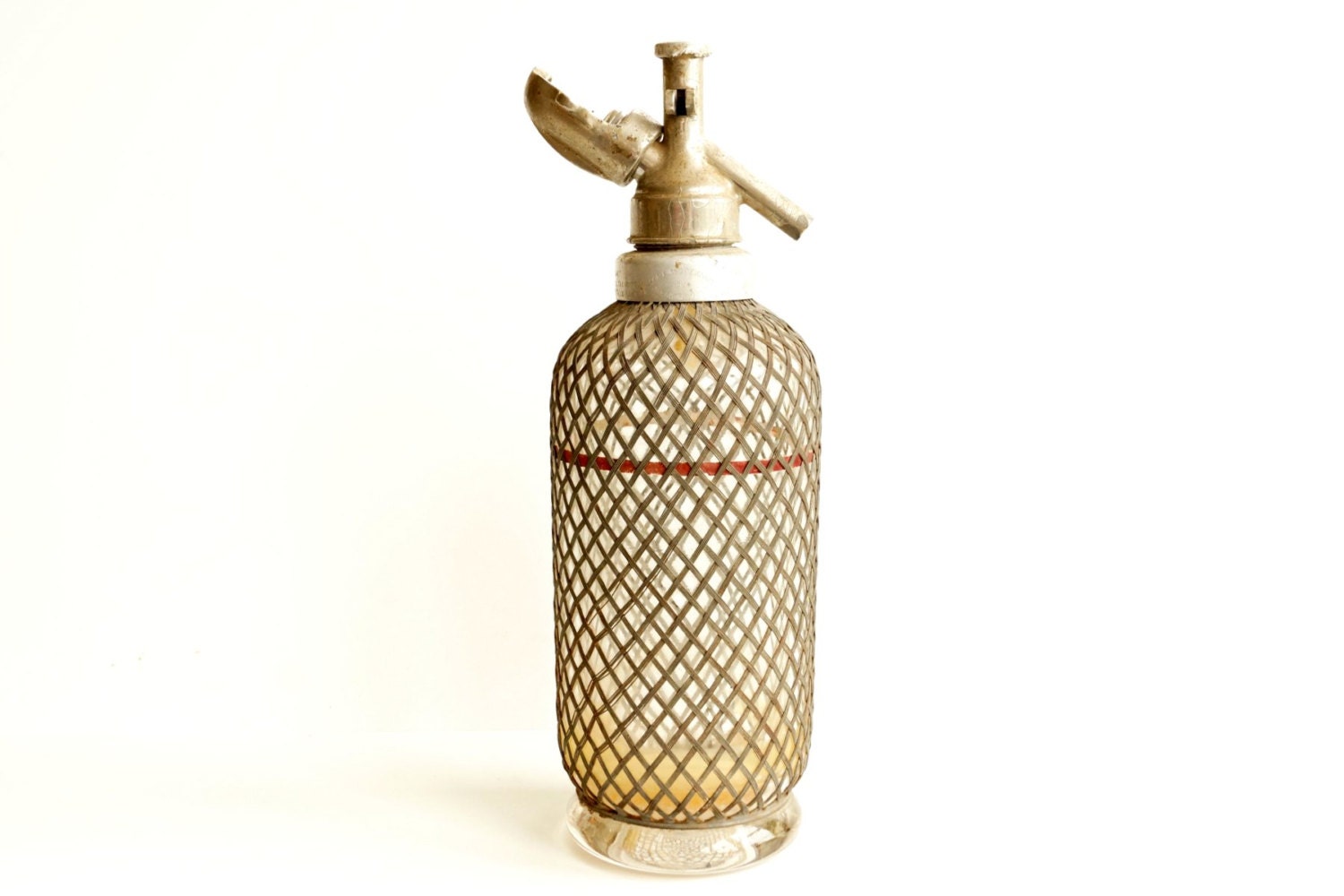 Vintage / Antique Red Line Wire Mesh Seltzer Bottle, Aerators Ltd Makers London (c.1910) - Perfect Bar Decor, Man Cave Decor