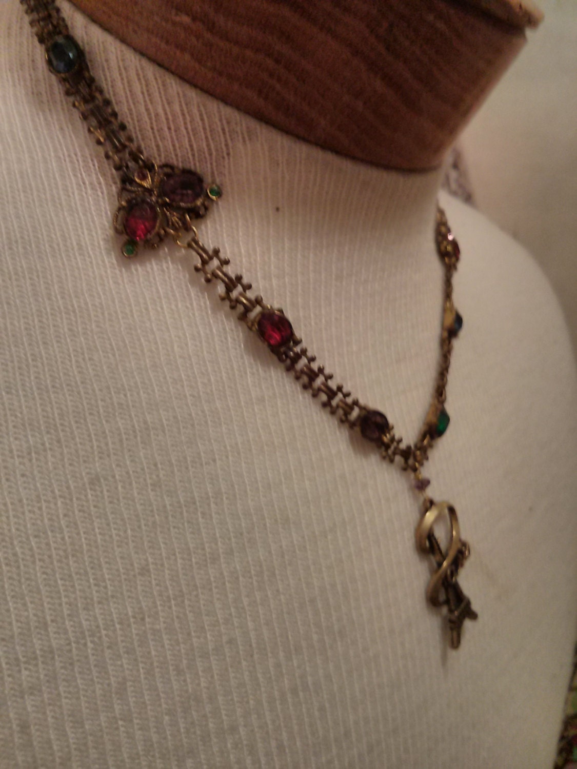 paris lights necklace assemblage vintage rhinestones delicate