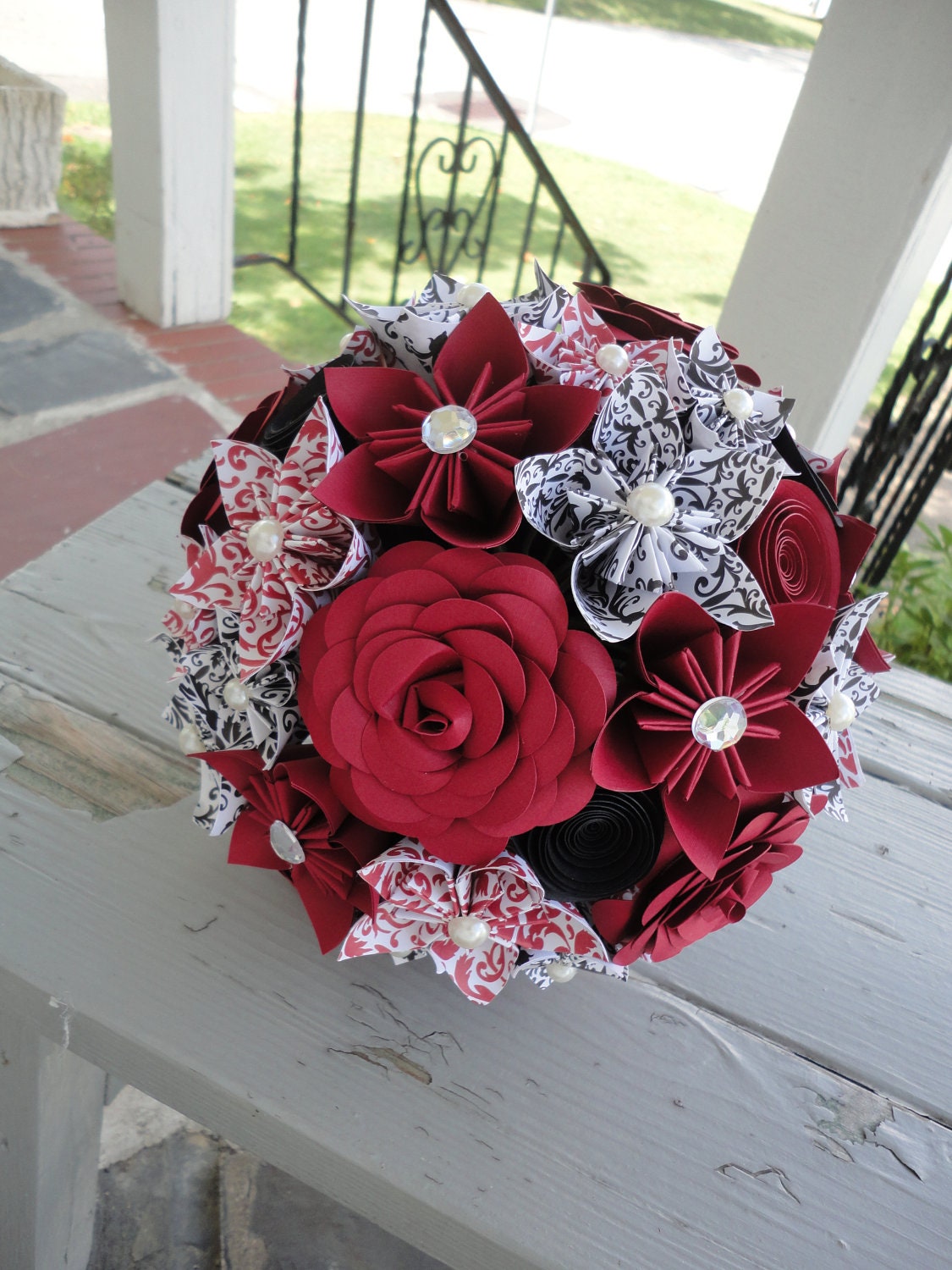 Red Paper Flower Bridal Bouquet Paper Rose Kusudama Spiral Rosette