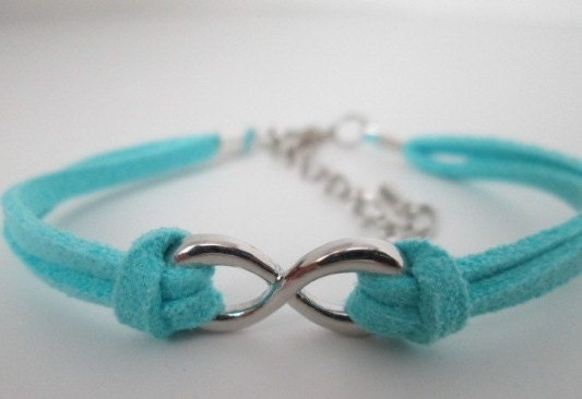 Turquoise Color Leather Or Suede Infinity Bracelet with extender