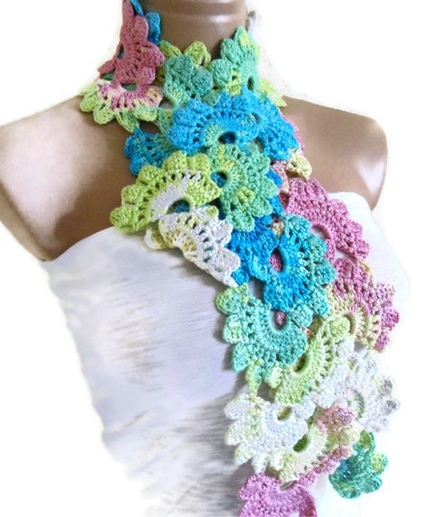 Crocheted Multi Color Bamboo Lace Neckwarmer,scarf,fashion,gift, valentine,  winter trends, fashion, 2012