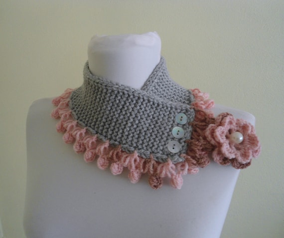 knitted neck warmer, winter, hand-knitted,gift, fashion,pink and greey,christmas gift